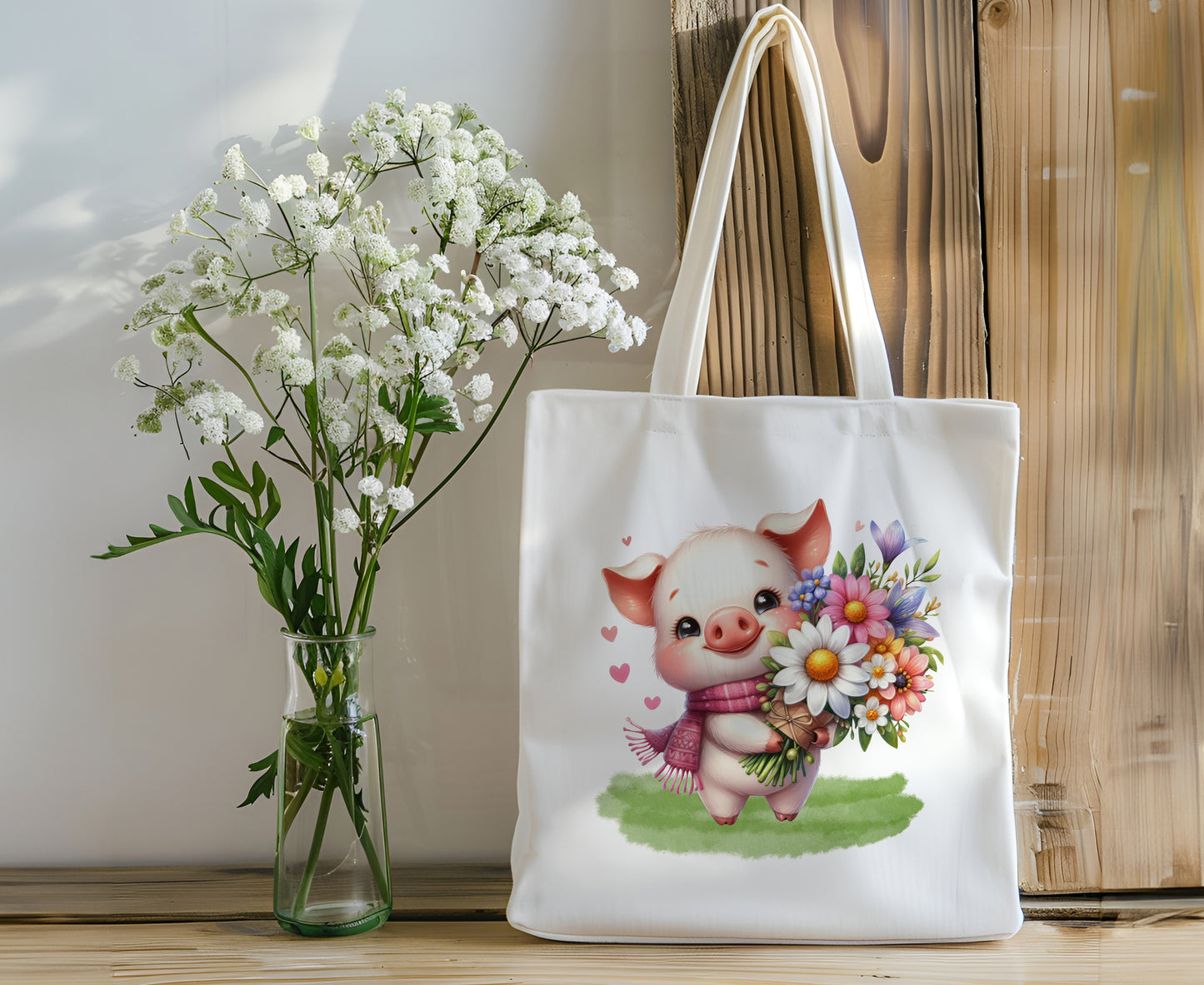 Little Pig Canvas Book Bag Tote -Farm Animal Reusable Tote Bag - Personalize It!