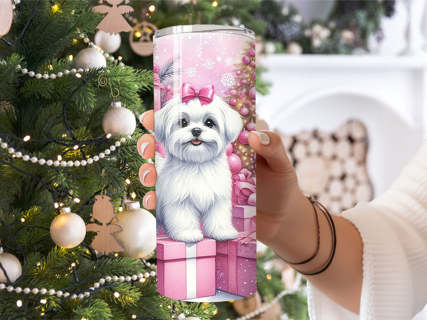 Christmas Tumbler - Cute Puppy Dog - Insulated Holiday Travel Cup