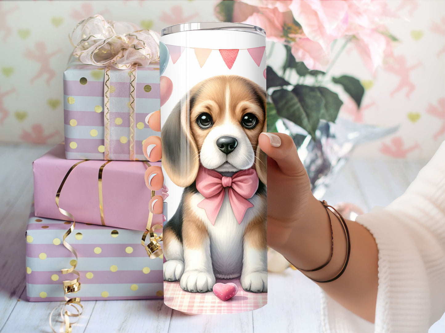 Beagle Dog Tumbler Valentine Gift - 20 oz Insulated Tumbler with Lid and Straw