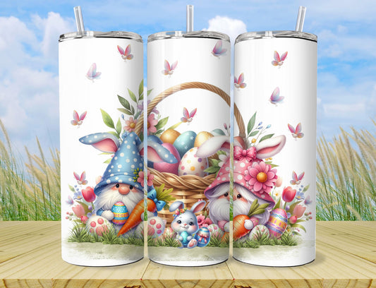 Easter Bunny Gnome Tumbler - Easter Basket and Gnomes Stainless Steel Hot/Cold Tumbler with Lid and Straw