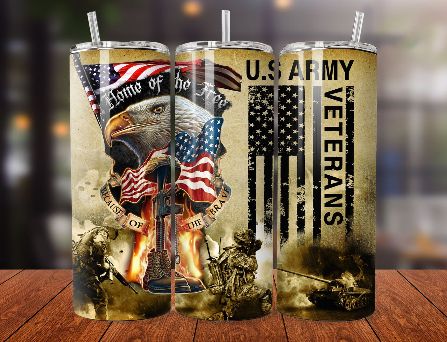 USA Veterans 20oz Tumbler - Home of the Free Patriotic Stainless Steel Tumbler