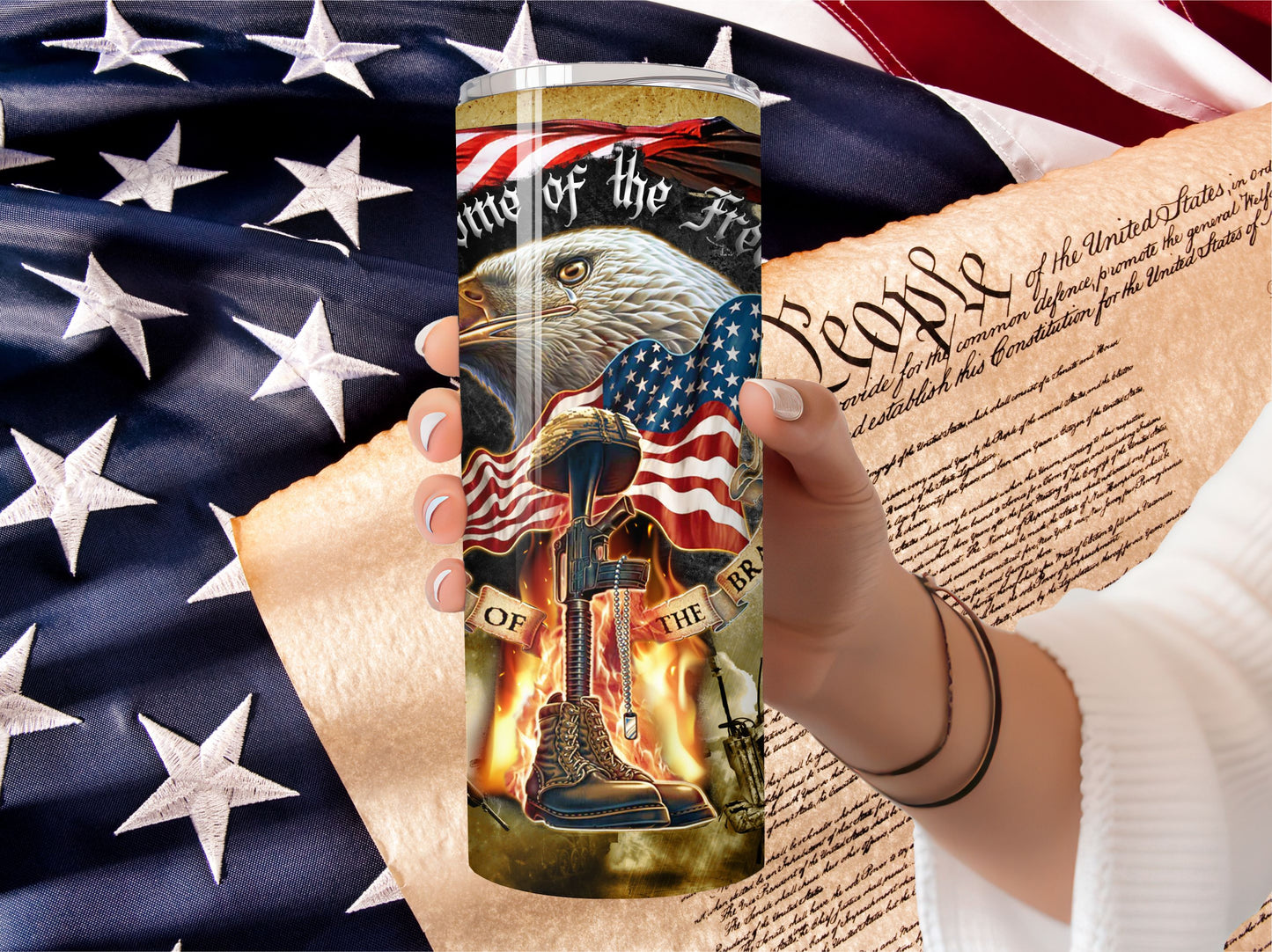 USA Veterans 20oz Tumbler - Home of the Free Patriotic Stainless Steel Tumbler