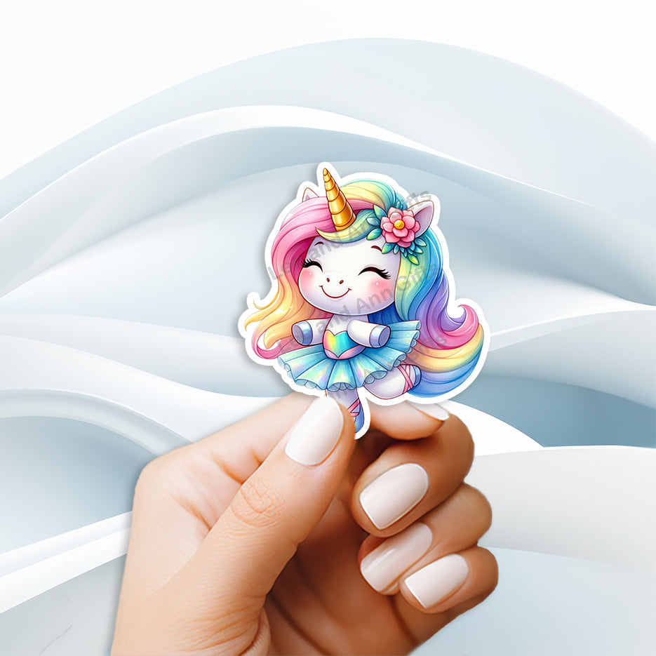 Whimsical Unicorn Ballerina Waterproof Sticker
