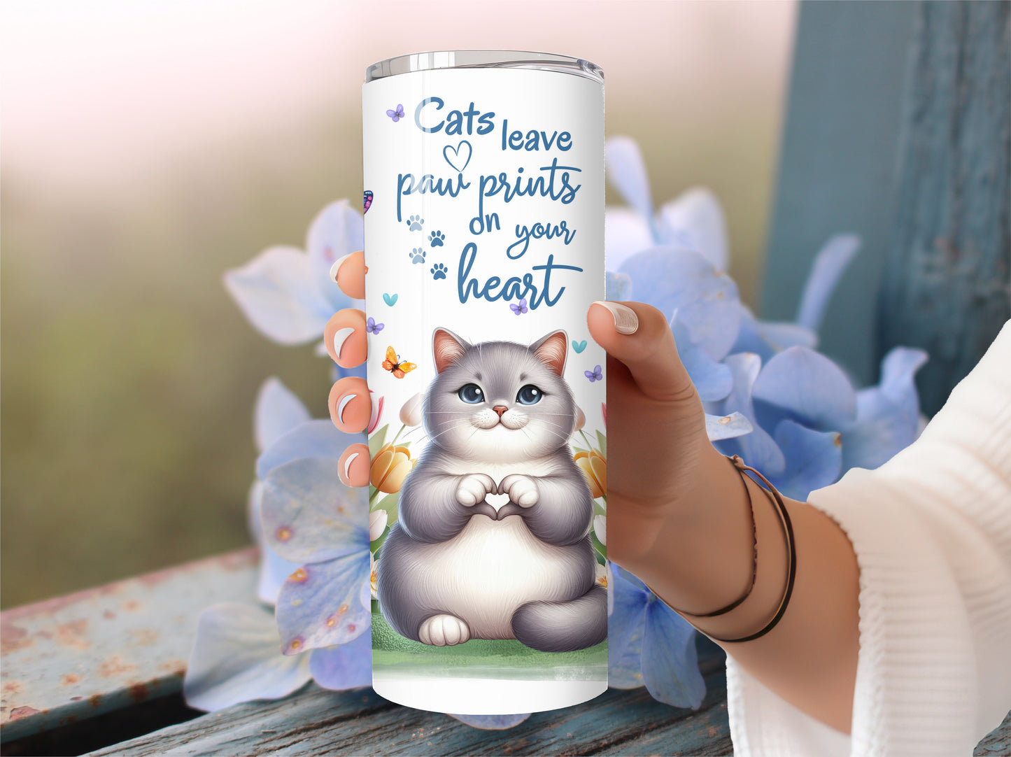 Kitty Cat tumbler - Stainless Steel Vacuum Sealed  Fluffy kitten Tumbler with Lid and Straw -12