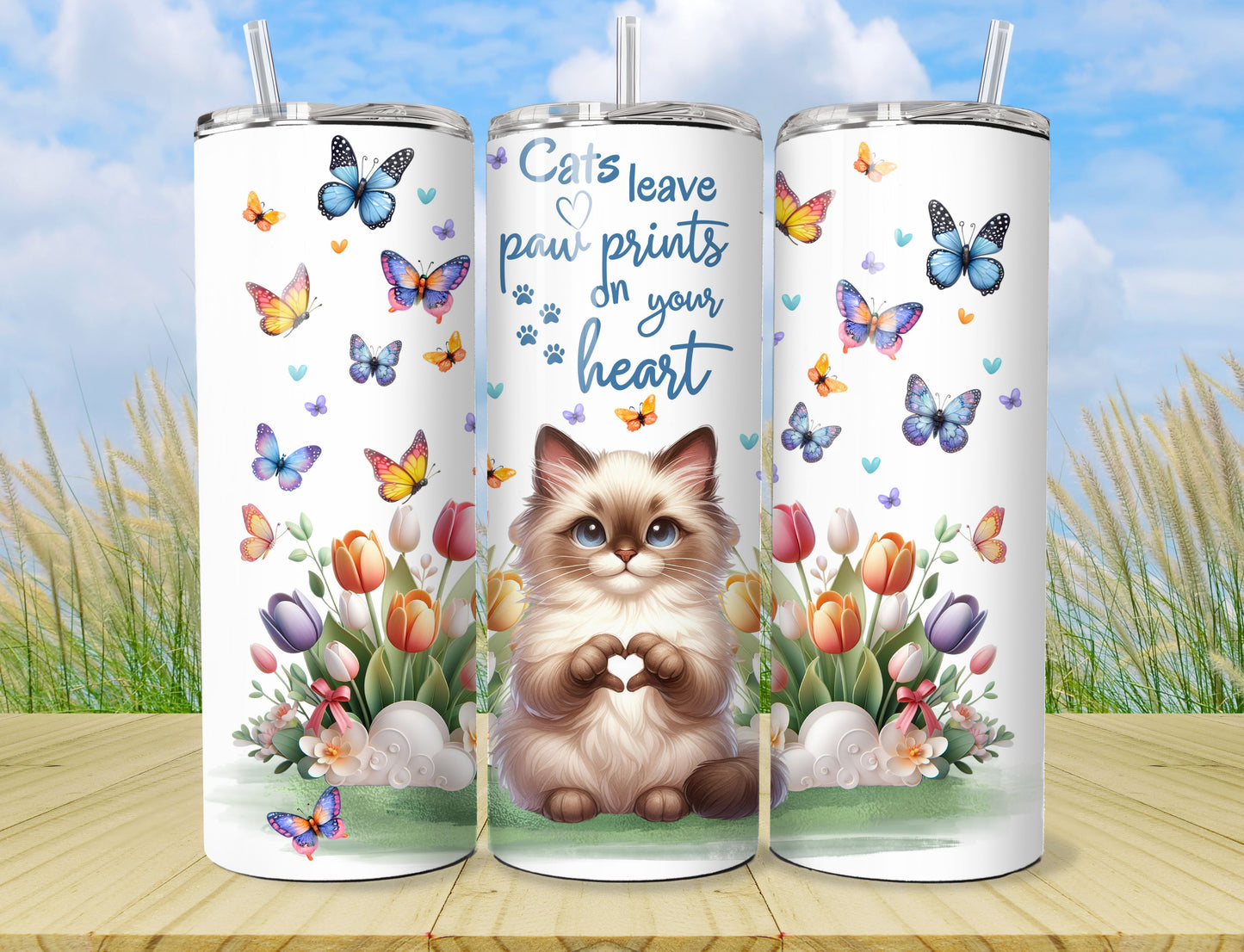 Kitty Cat tumbler - Stainless Steel Vacuum Sealed  Fluffy Kitten Tumbler with Lid and Straw -6