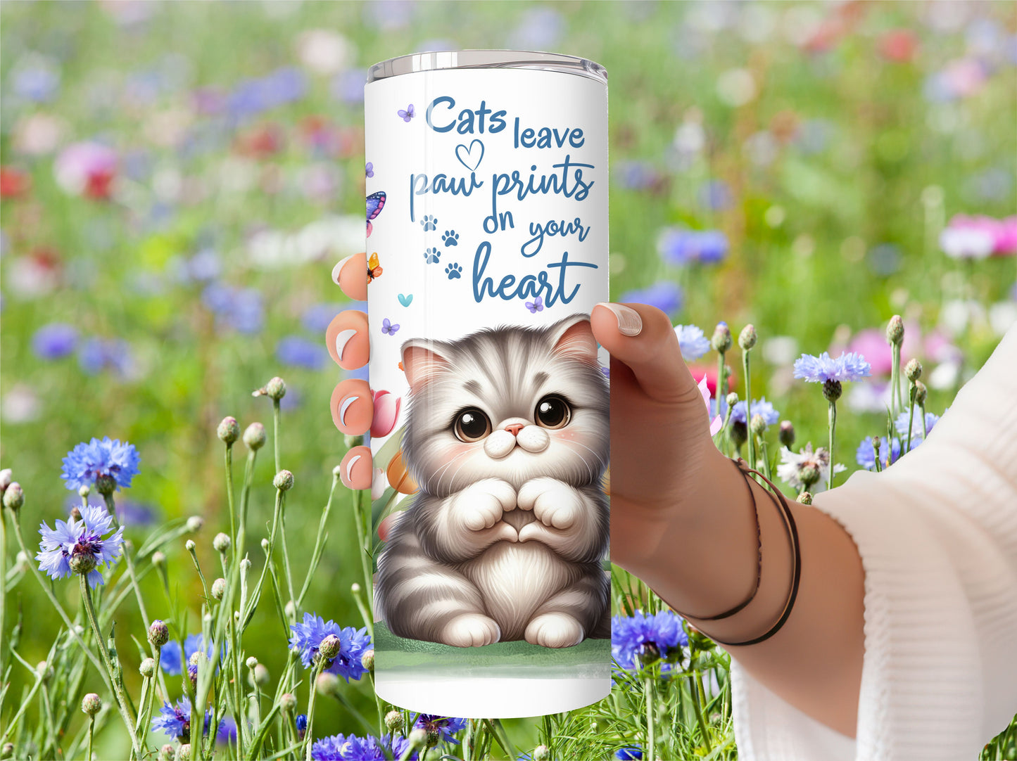 Cute Cat Drink Tumbler - Stainless Steel Vacuum Sealed  Fluffy Kitten Tumbler with Lid and Straw -8