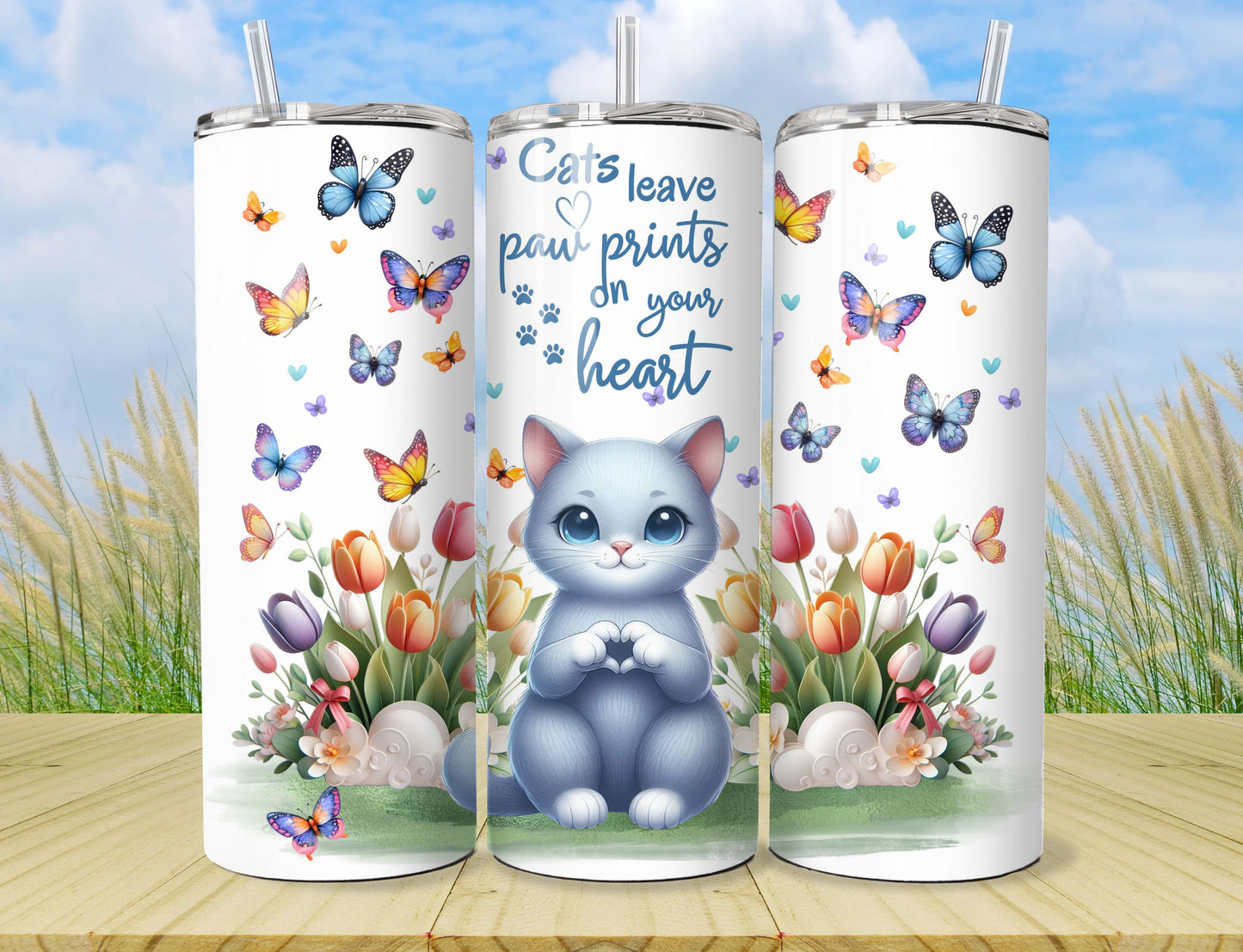 Kitty Cat Drink Tumbler - Stainless Steel Vacuum Sealed  Fluffy Kitten Tumbler with Lid and Straw -3