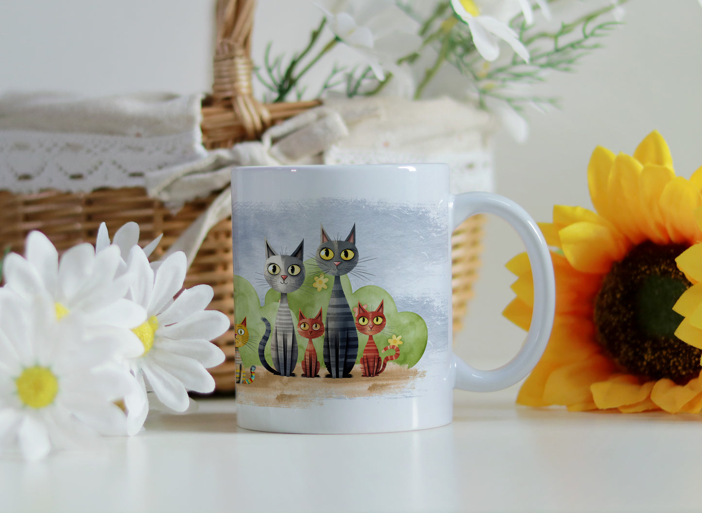 Ceramic Mug with Cats - Cat Family Coffee Cup - Drinkware