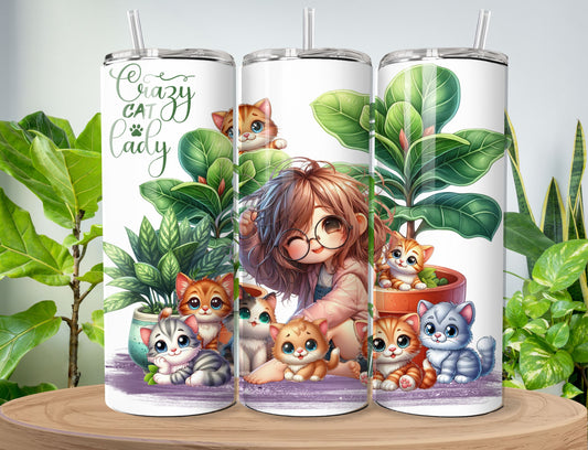 Crazy Cat Lady Tumbler - Stainless Steel Vacuum Sealed Tumbler with Lid and Straw