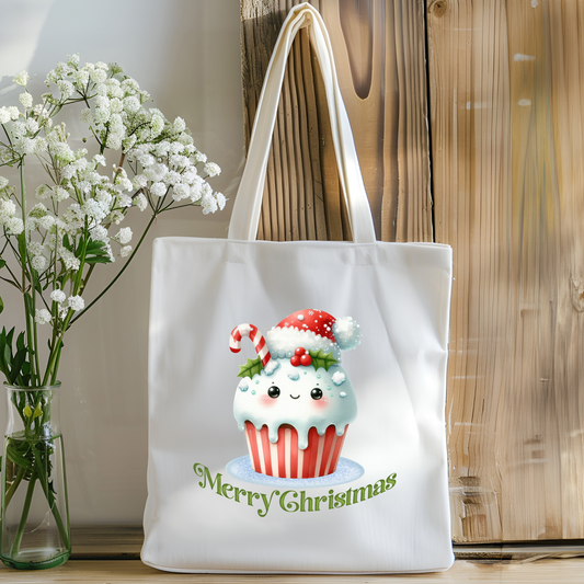 Christmas Tote Bag -  Candy Cane Cupcake