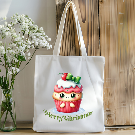 Christmas Tote Bag -  Pink Holiday Cupcake