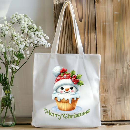 Christmas Tote Bag -  Snowman Holiday Cupcake