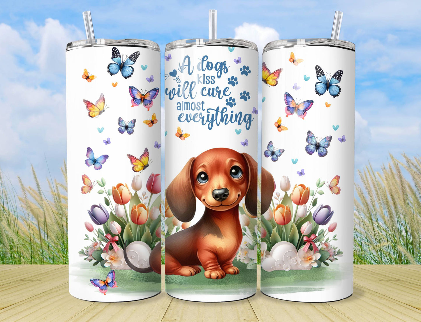 Dachshund Dog Tumbler - Insulated Stainless Steel Vacuum Sealed Travel Cup with lid