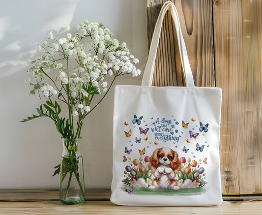 Adorable Dog Canvas Tote Bag - King Charles Cavalier