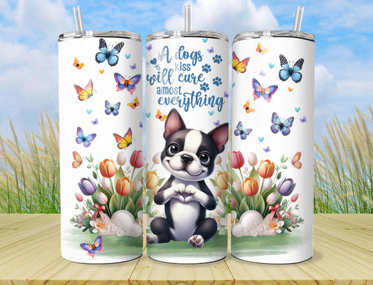 Boston Terrier Puppy Dog Tumbler - Stainless Steel Vacuum Sealed Pet Tumbler with Lid and Straw