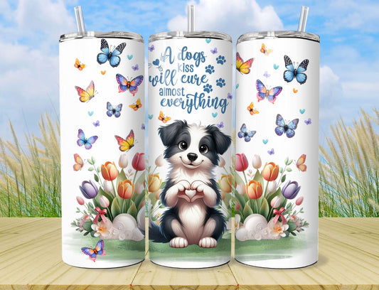 Border Collie Dog Tumbler - Stainless Steel Vacuum Sealed Pet Tumbler with Lid and Straw