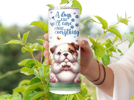 Tumbler Bulldog Puppy Dog - Pet 20oz Stainless Steel Vacuum Sealed Pet Tumbler with Lid and Straw