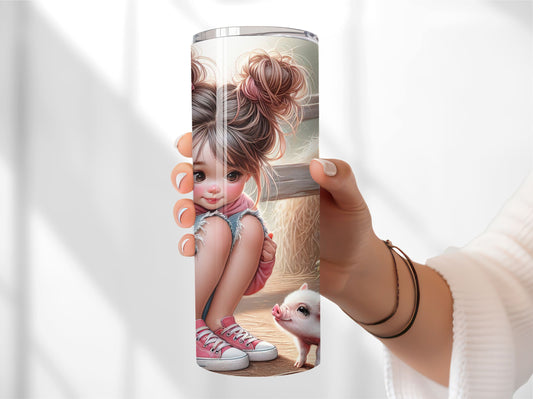 Little Farm Girl and Piglet Hot/Cold Tumbler