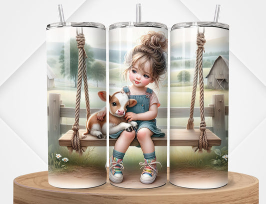Little Girl and a Baby Cow Farm Tumbler