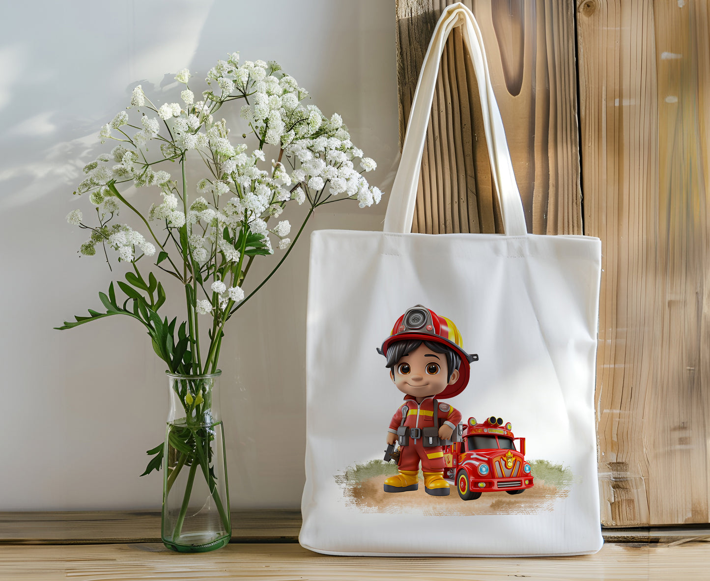 Fireman and his Truck reusable Tote Bag - Personalize It!