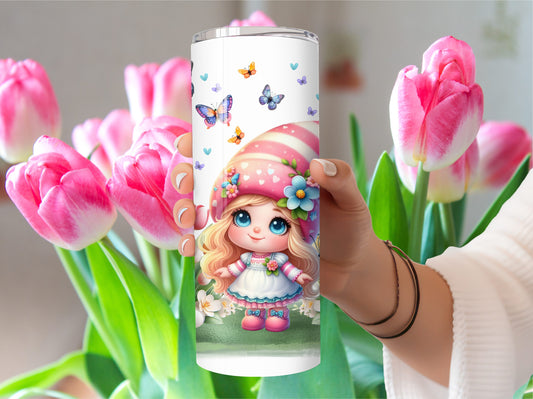 Cute Gnome Spring Tumbler - Flower Garden Stainless Steel Hot/Cold Tumbler with Lid and Straw