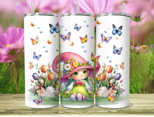 Spring Gnomes Tumbler - Cute Flower Garden Stainless Steel Hot/Cold Tumbler with Lid and Straw