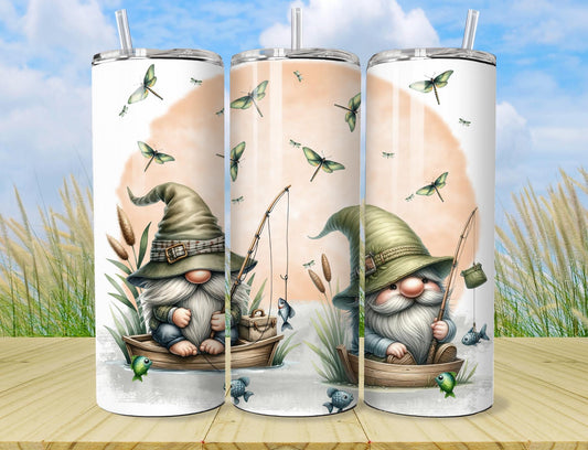 Fishing Gnomes Tumbler - Stainless Steel Hot/Cold Tumbler with Lid and Straw