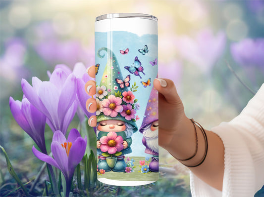 Spring Gnomes Tumbler - Flower Garden Stainless Steel Hot/Cold Tumbler with Lid and Straw
