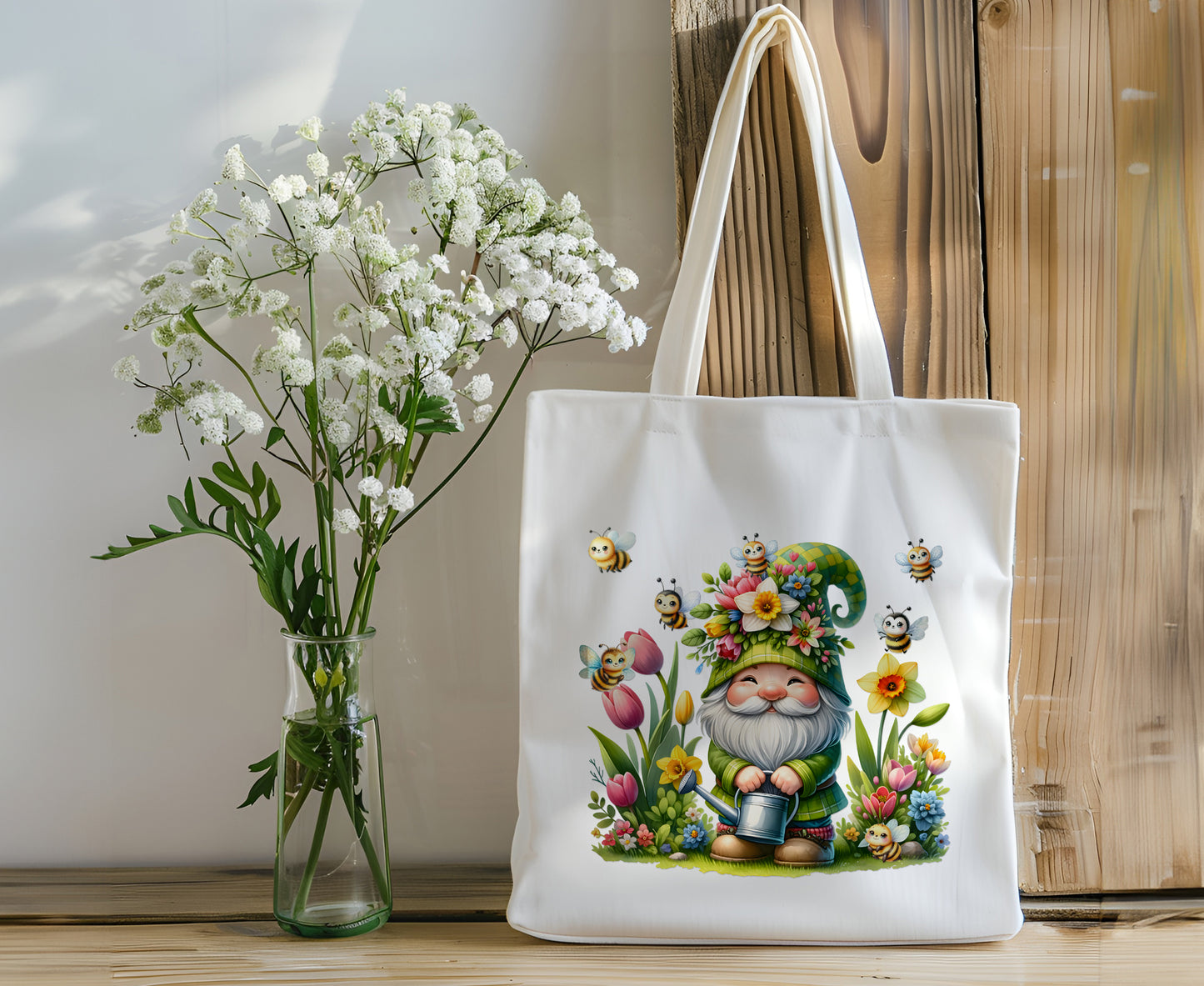 Gnome Canvas Tote Bag - Flower Garden Gnome - Personalize It!