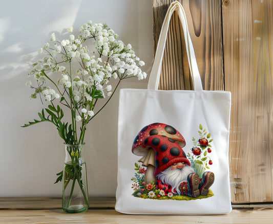 Gnome Canvas Tote Bag - Ladybug Gnome - Personalize It!