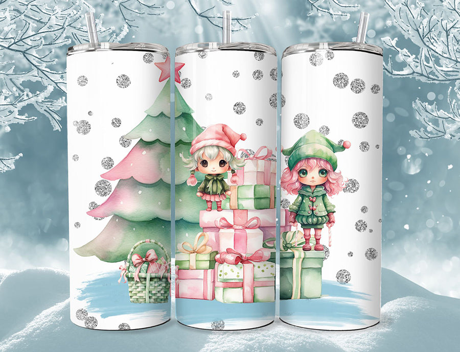 Christmas Elf Tumbler - Pastel Pink Holidays