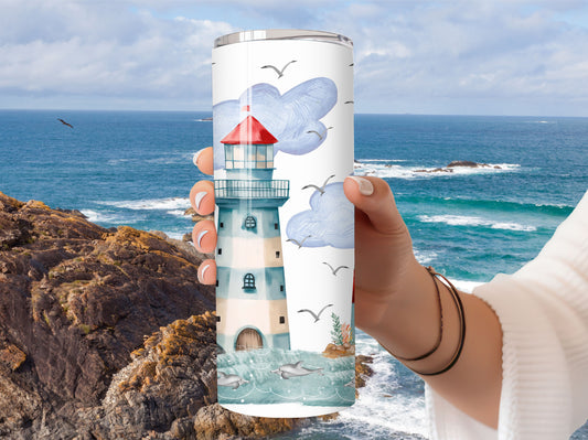 Tumbler Lighthouses - Stainless Steel Vacuum Sealed Tumbler with Lid and Straw