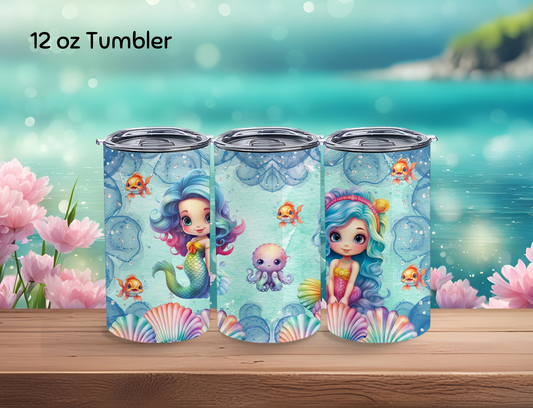 Mermaid 12 oz Tumbler -  Insulated - Stainless Steel Tumbler with Lid and Straw