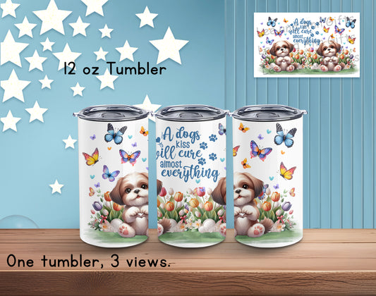 Cute Dog Tumbler - Shih Tzu - 12 0z Kid Sized Stainless Steel Hot/Cold Drinkware. The Perfect Size for a Cup of Coffee
