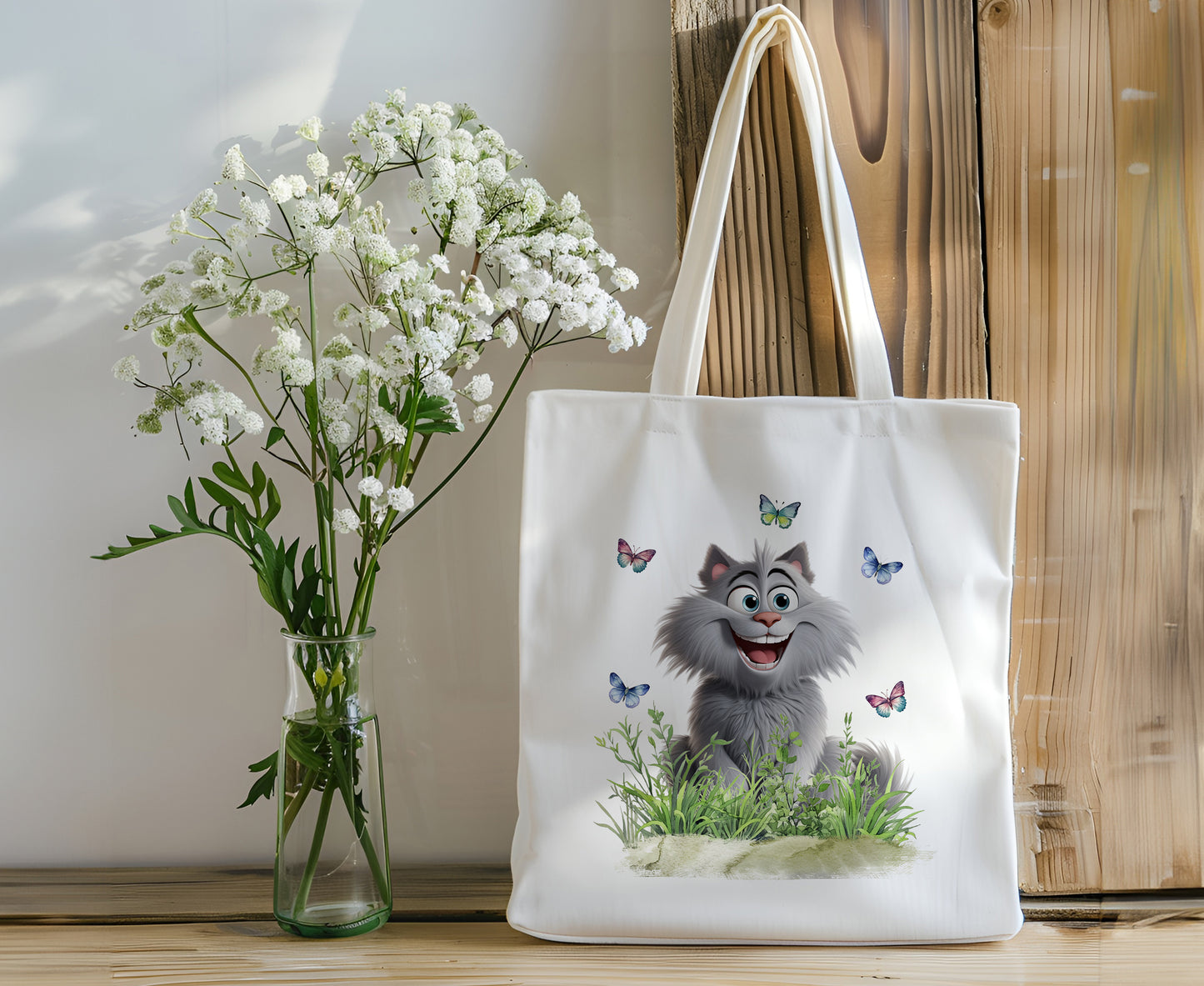 Funny Cat Canvas Book Bag Tote - Spring Reusable Tote Bag - Personalize It!