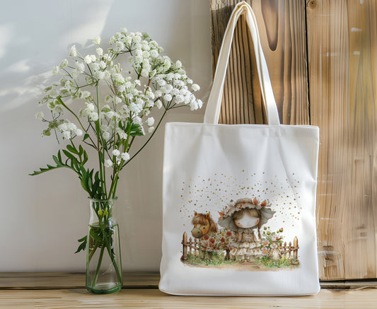 Reusable Tote Bag - A Sweet Little girl and her Friends - Personalize It!