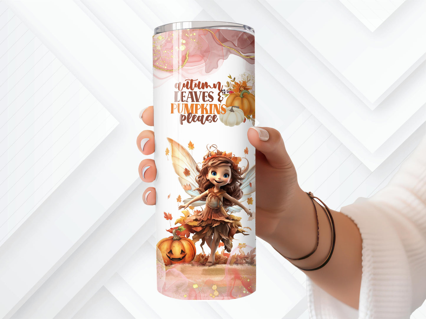 Autumn Fairy Tumbler with Lid and Straw, Autumn Pumpkins and Leaves Fall 20oz Stainless Steel Tumbler