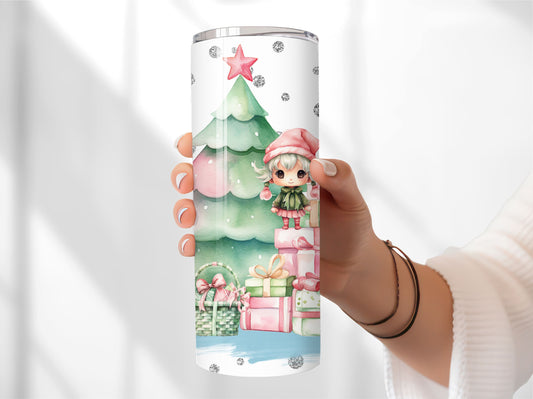 Christmas Elf Tumbler - Pastel Pink Holidays