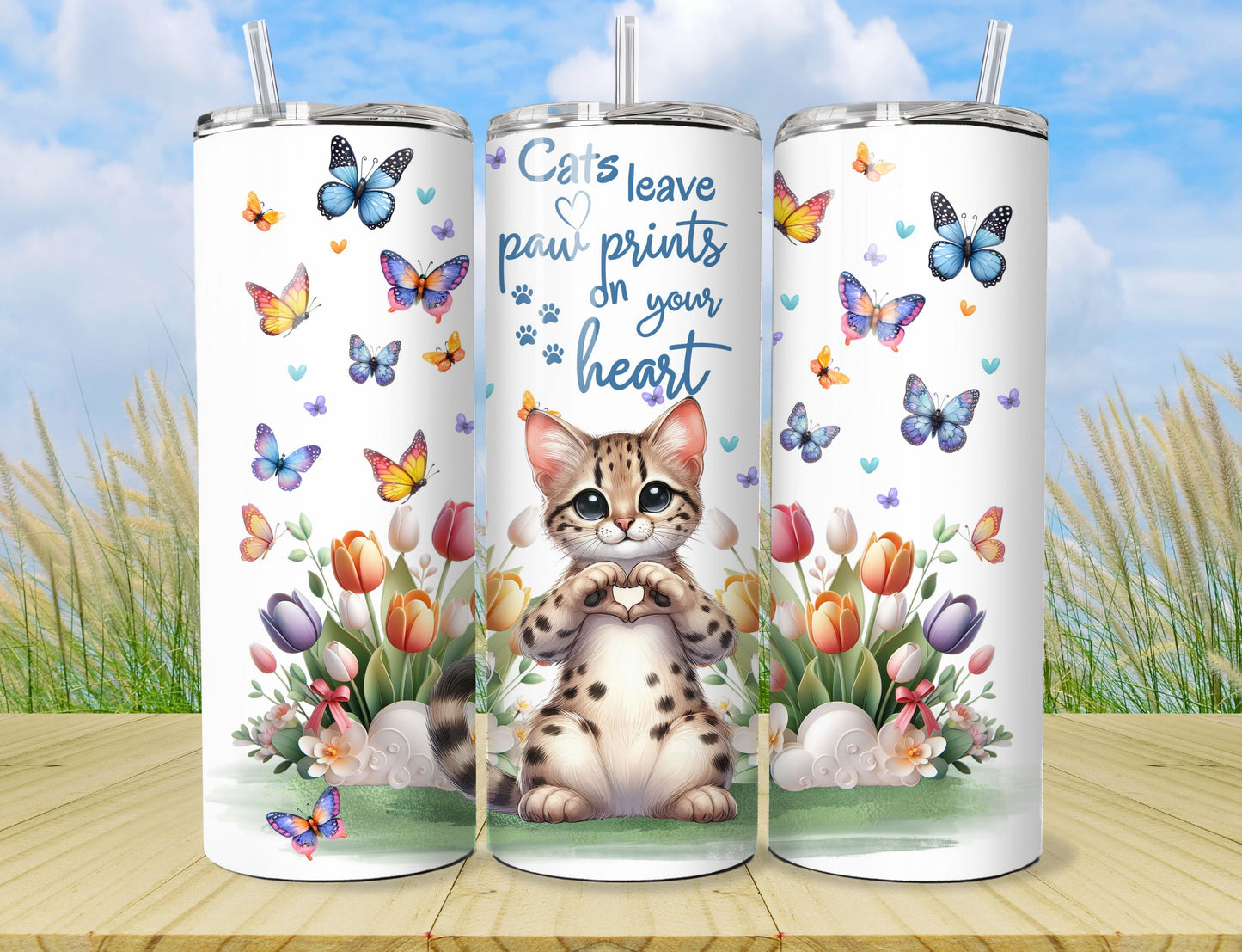 Cat Tumbler - Stainless Steel Vacuum Sealed  Fluffy Kitten Tumbler with Lid and Straw -4