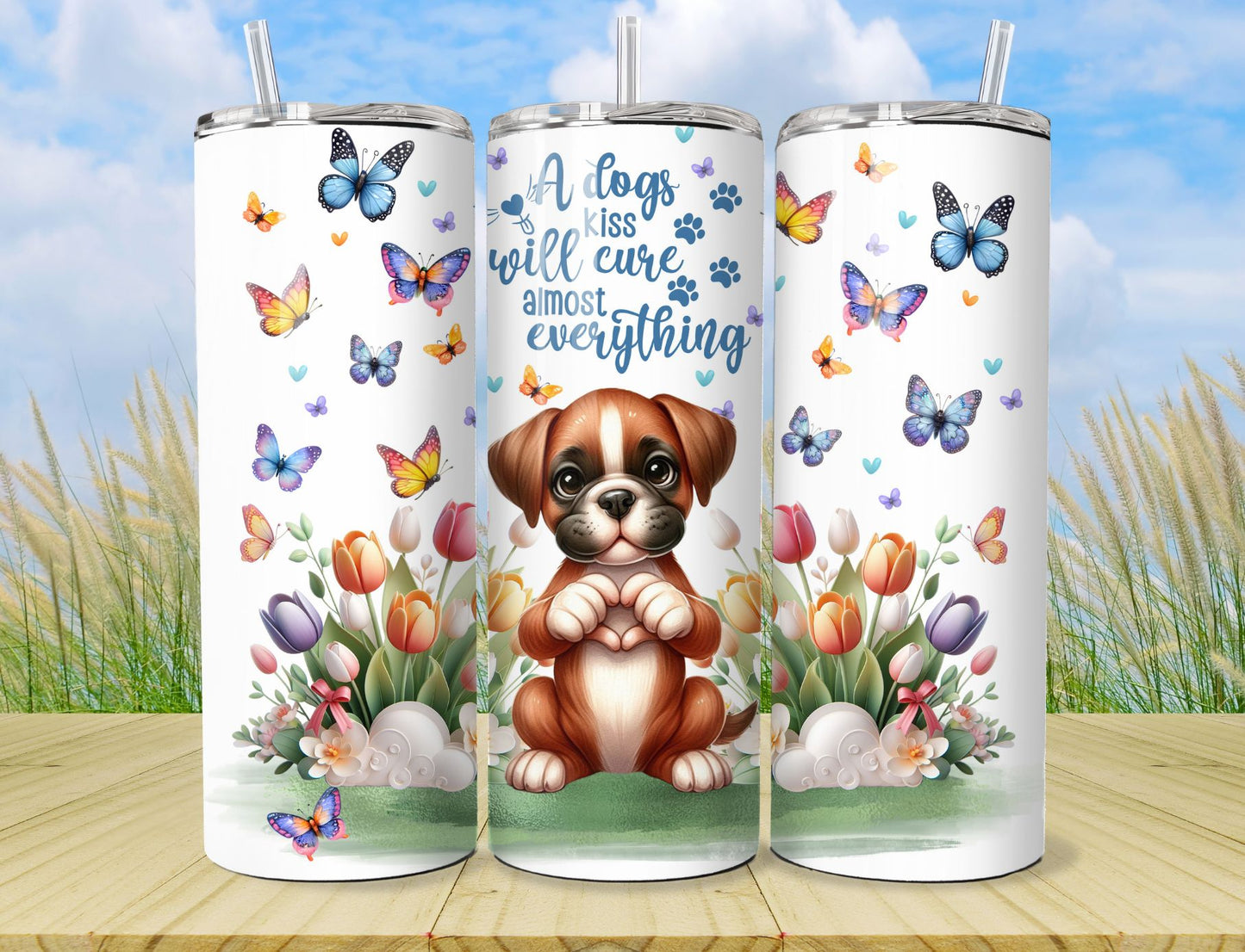 Tumbler Boxer Puppy Dog - Pet 20oz Stainless Steel Vacuum Sealed Pet Tumbler with Lid and Straw