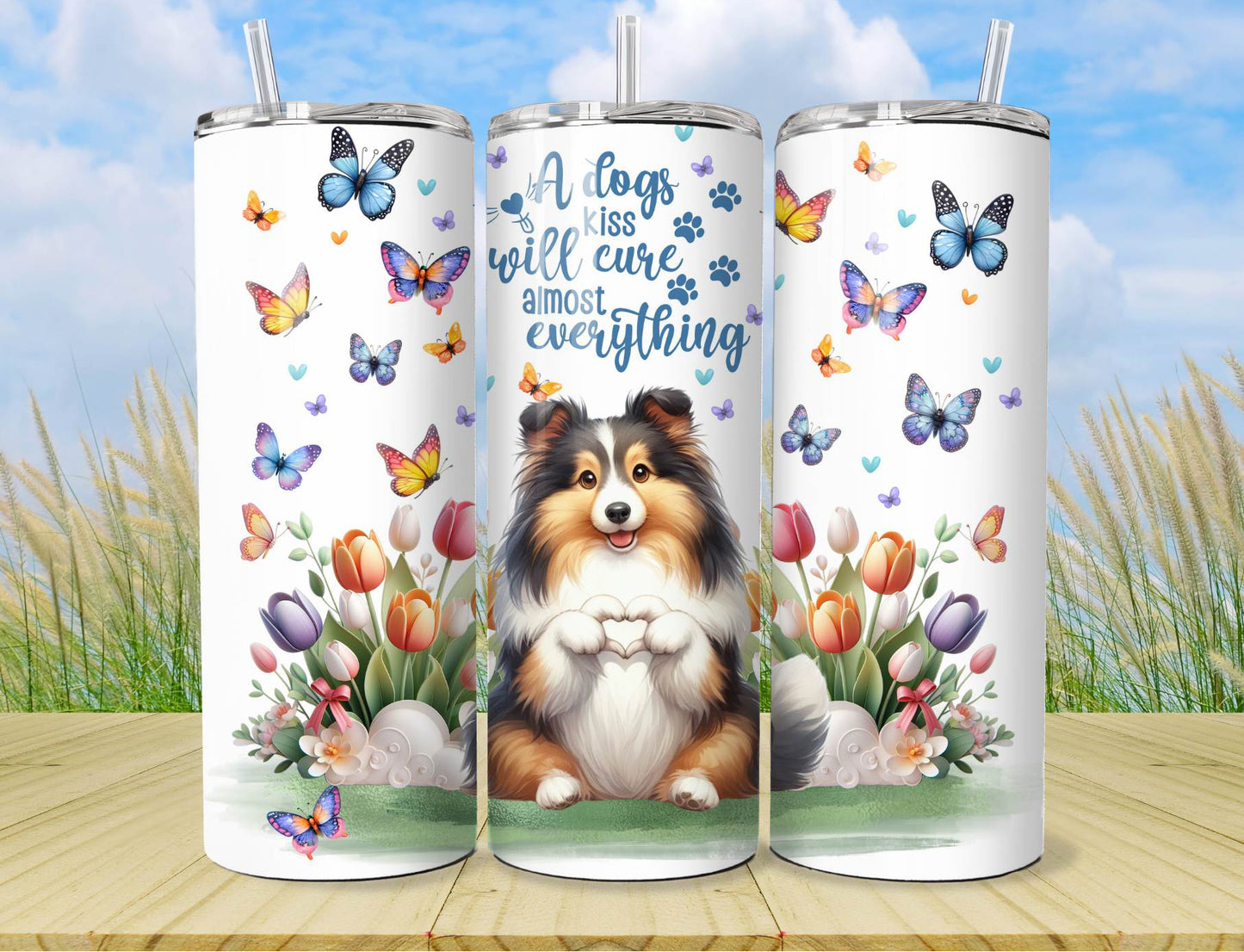 Tumbler Shetland Sheep Dog Pet Puppy - Pet 20oz Stainless Steel Vacuum Sealed Tumbler with Lid and Straw