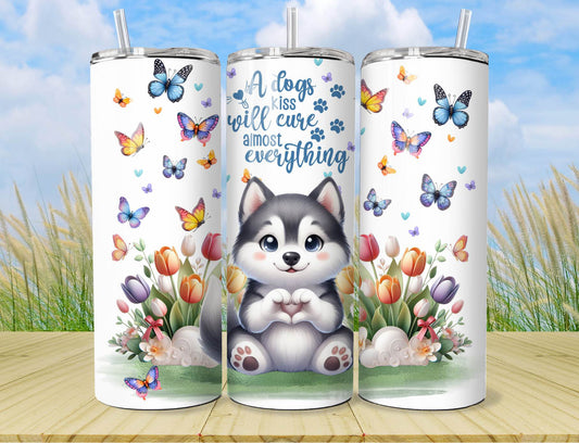 Tumbler Siberian Husky Puppy Dog - 20oz Stainless Steel Vacuum Sealed Pet Tumbler with Lid and Straw