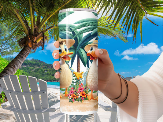 Ducks on the Beach Tumbler -  20oz Stainless Steel Vacuum Sealed Tumbler Cup with lid and straw