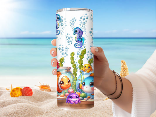 Tumbler with Fishbowls - Stainless Steel Vacuum Sealed Tumbler with Lid and Straw