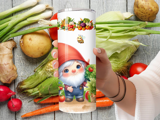 Garden Gnomes Tumbler - Cute Vegetable Garden - Insulated Stainless Steel Hot/Cold Tumbler with Lid and Straw