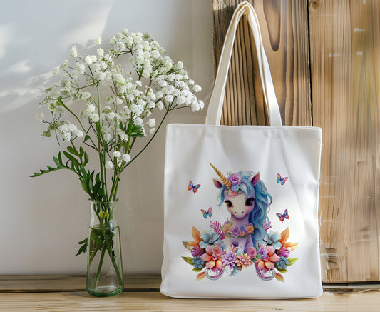 Reusable Tote Bag - Unicorn in Flowers - Personalize It!