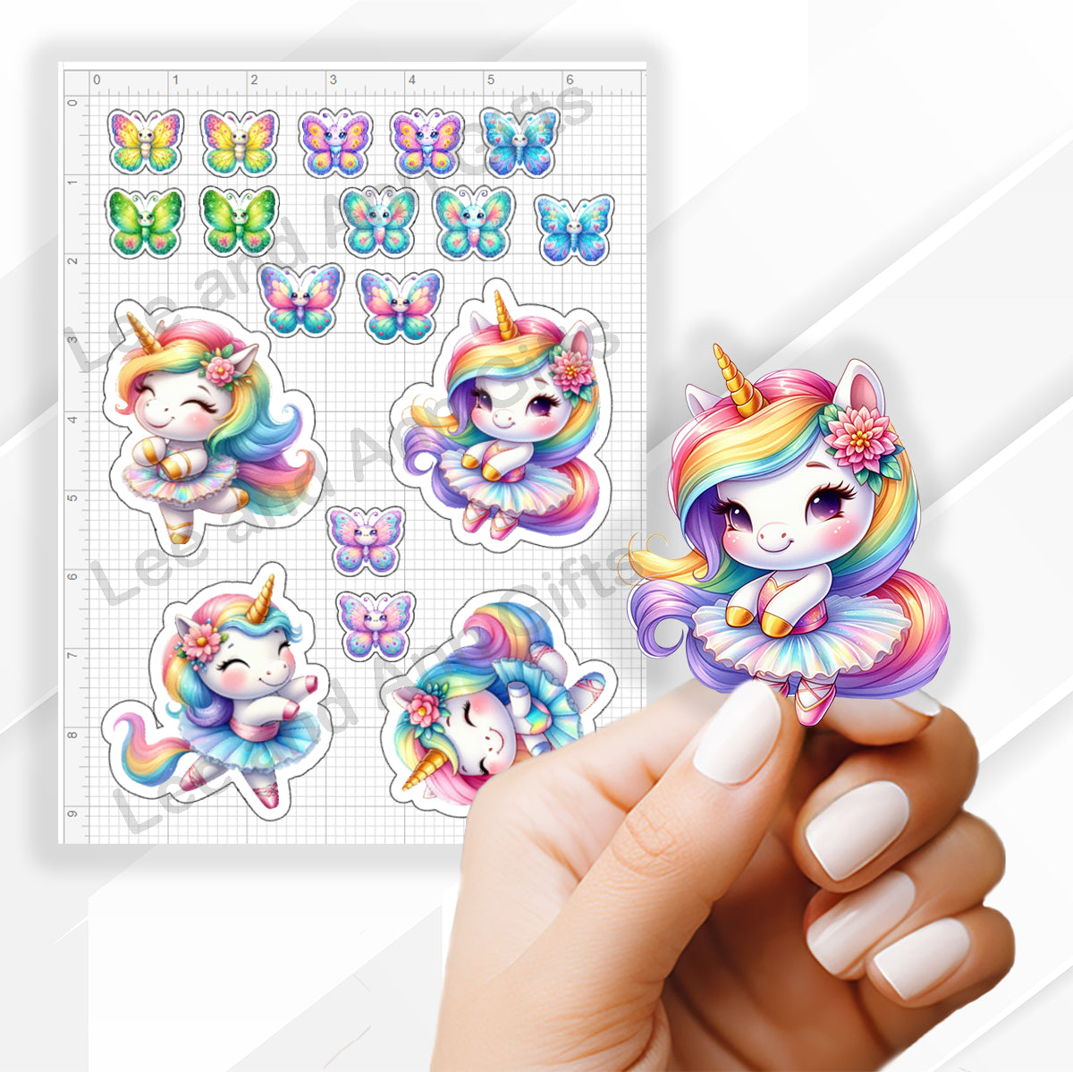 Dancing Unicorns and Butterflies Sticker Sheet - Waterproof