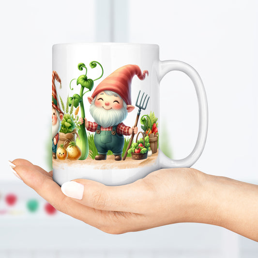 Vegetable Gardening Gnomes Mug - Ceramic - Coffee - Tea - Cup