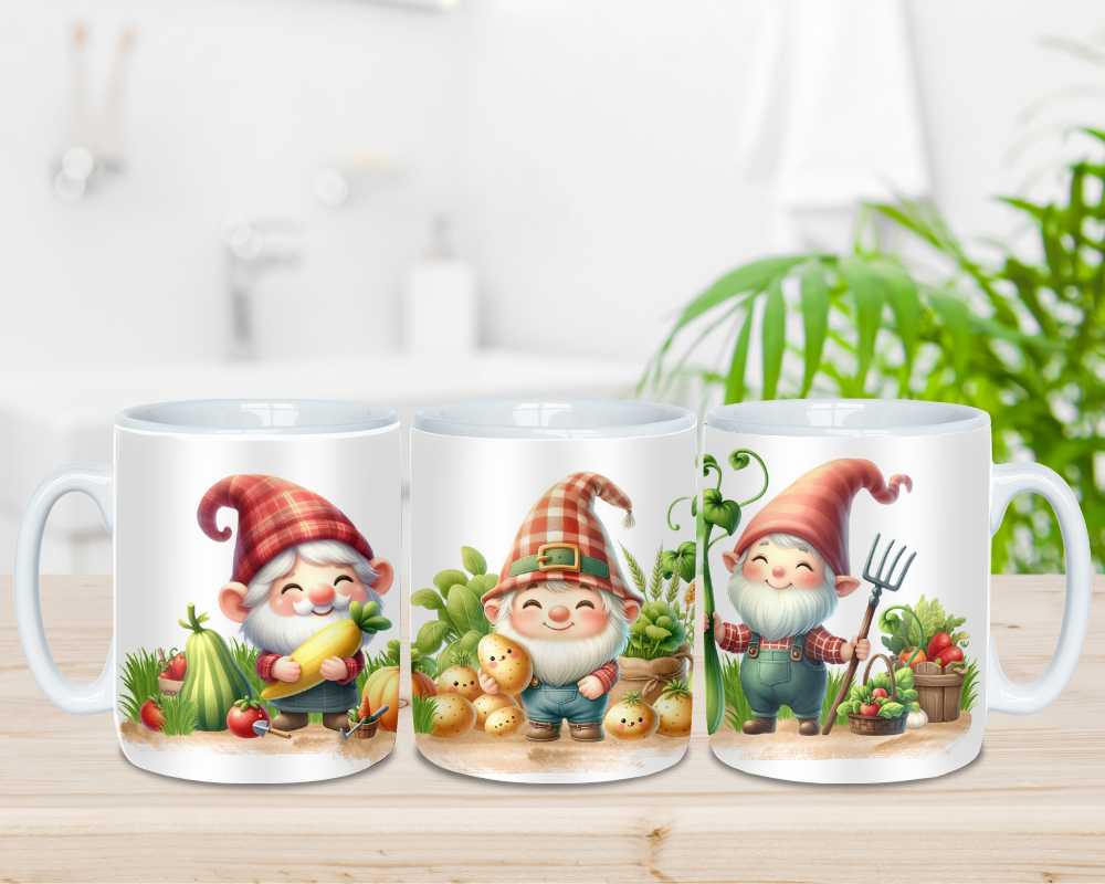 Vegetable Gardening Gnomes Mug - Ceramic - Coffee - Tea - Cup