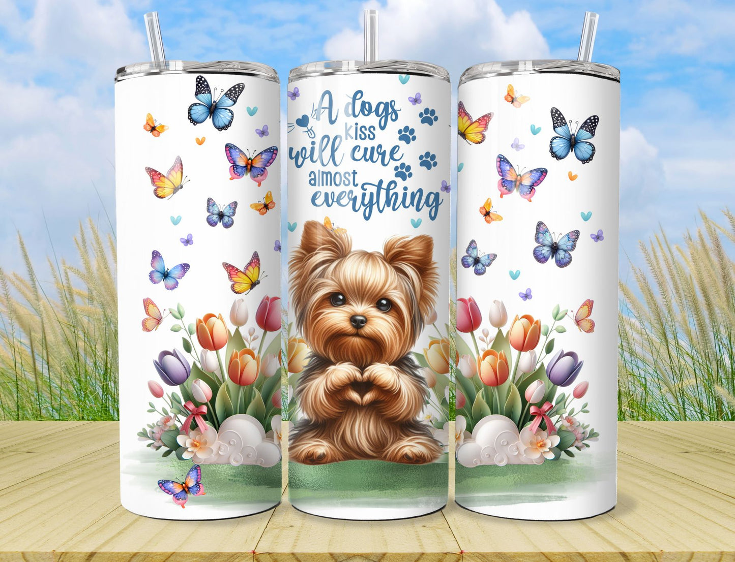 Yorkie Dog Tumbler - Pet 20oz Stainless Steel Vacuum Sealed Pet Tumbler with Lid and Straw